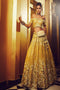 Refreshing Yellow Color Layered Velvet Embrodiery Lehenga