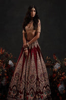 Swanky Maroon Colored Bridal Embroidered Velvet Lehenga Choli