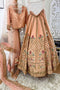 Midnight Light Orange Lehenga With Peach Blouse And Blue Dupatta