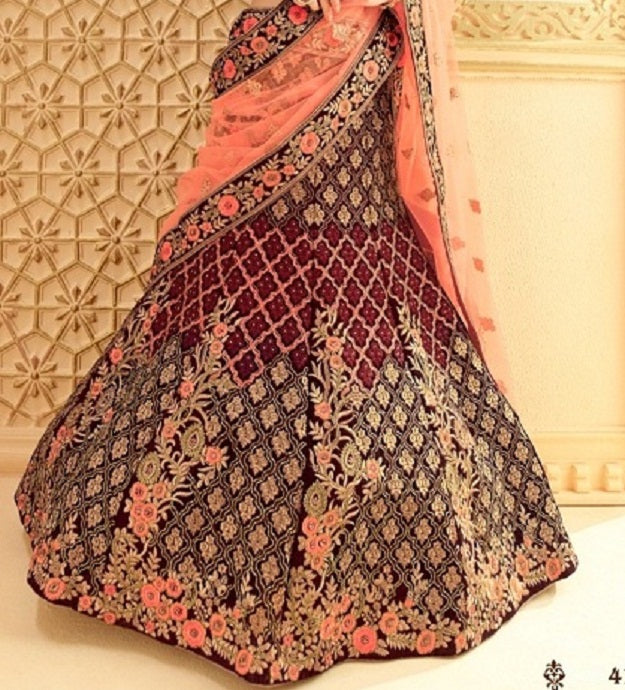 Maroon Heavy Taffeta Silk Wedding Lehenga Choli