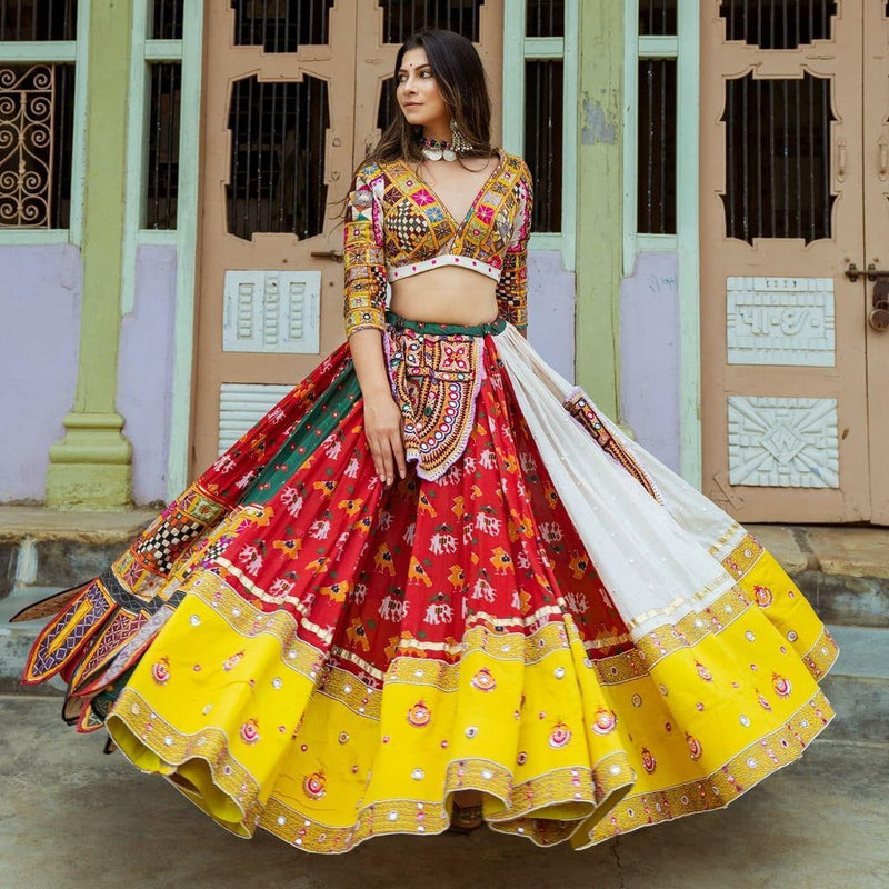 Yellow With Red  Color Designer Fancy Digital Printed Lehenga Choli Set