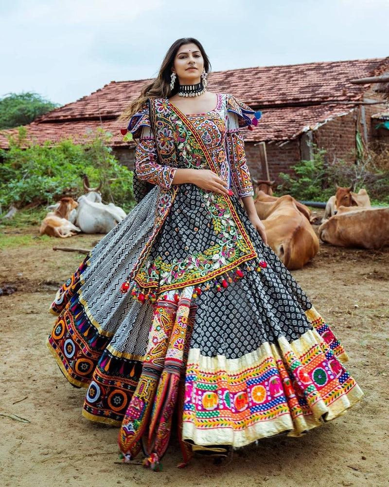 Stylish Butter Silk And Digital Print Colourful Lehenga For Girls