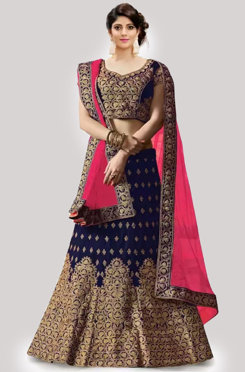 Blue Engagement Wear Taffeta Silk Embroidery Work Lehenga