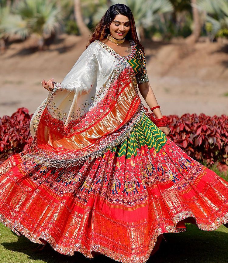 Red Color Patola Printed Beautiful Navratri Designer Lehenga Choli