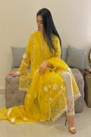 Yellow Color Heavy White Chicken Work Salwar Suits