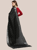 Banarasi  Black Colored Silk Dupatta with Silver Border