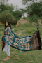 Printed Beige-Blue Handloom Cotton Dupatta