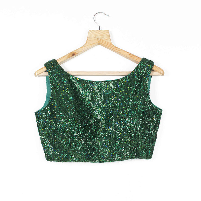 Green Sequins Georgette Blouse