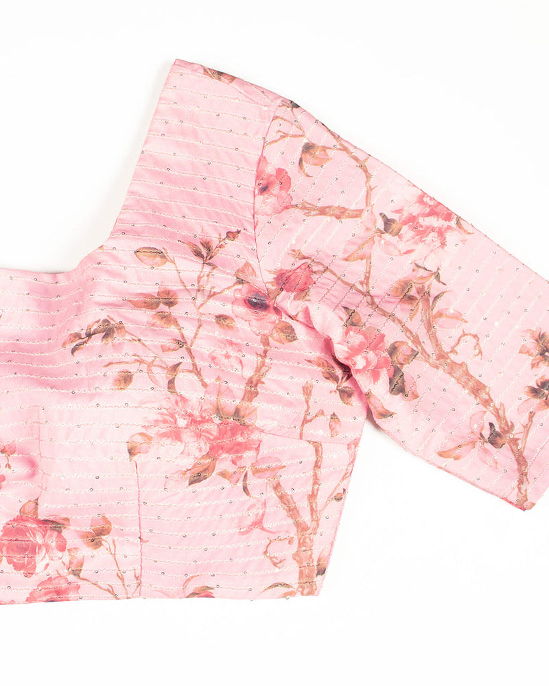 Floral Printed Cotton Blouse In Pink