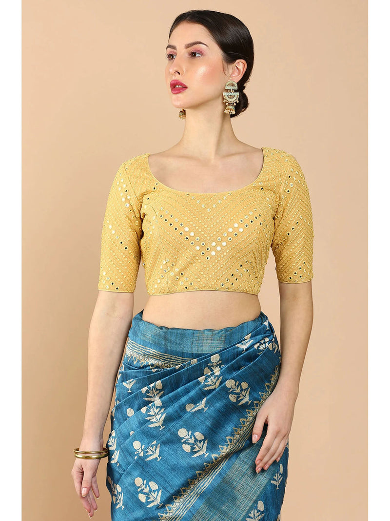 Women Mustard Yellow  Readymade Saree Blouse