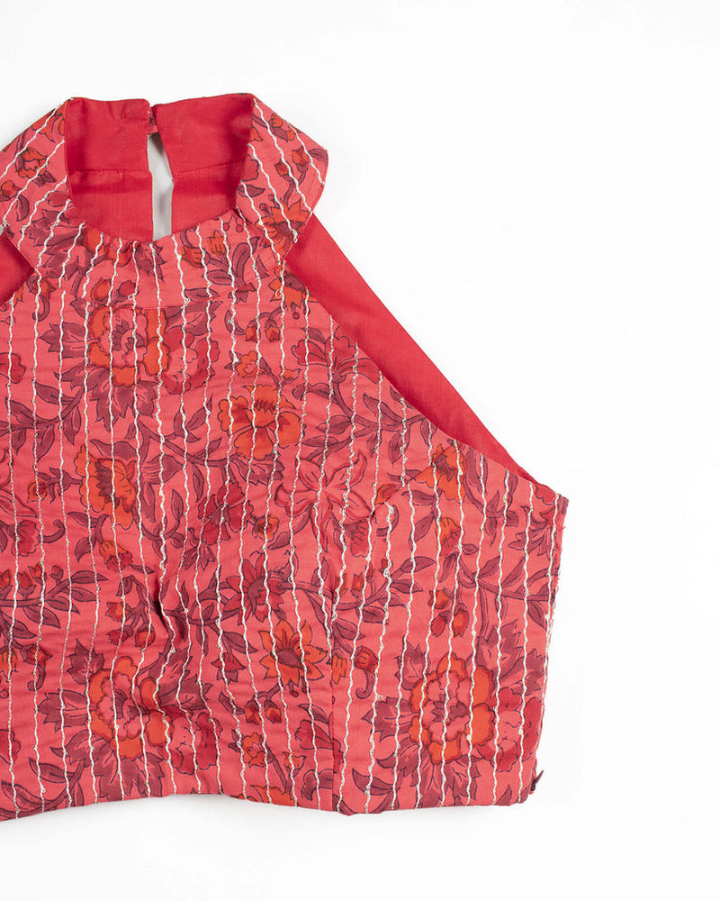 Printed Organic Cotton Spaghetti Tie Up Blouse