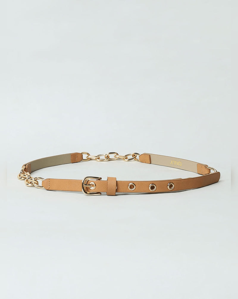 Slim Beige Leather With Chain Belt