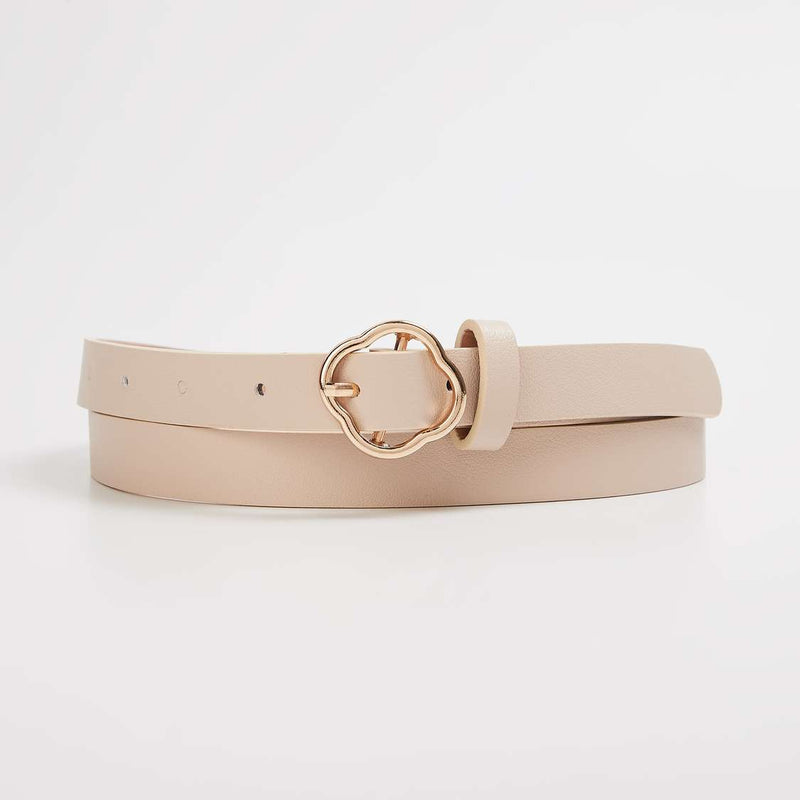 Beige Solid Leather Belt