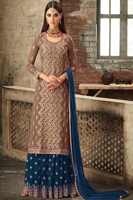 Stylish Golden Color Designer Heavy Work Salwar Suits