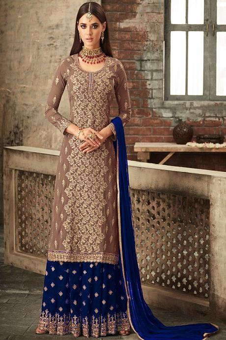 Shining Golden Color Designer Salwar Suits For Girls