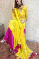 Yellow Color Regular Wear Pure Silk Salwar Suits