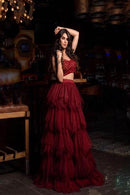 Maroon isIouse With Ruffle Layered Lehenga