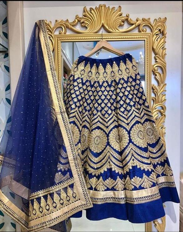 Treading Velvet Silk Embroidery Work Lehenga Choli For Girls