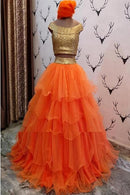 Refreshing Orange Layered Net Lehenga Choli For 20 Year Girls