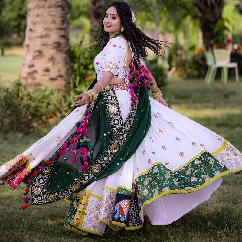 White Butter Silk Lehenga Choli For Navratri