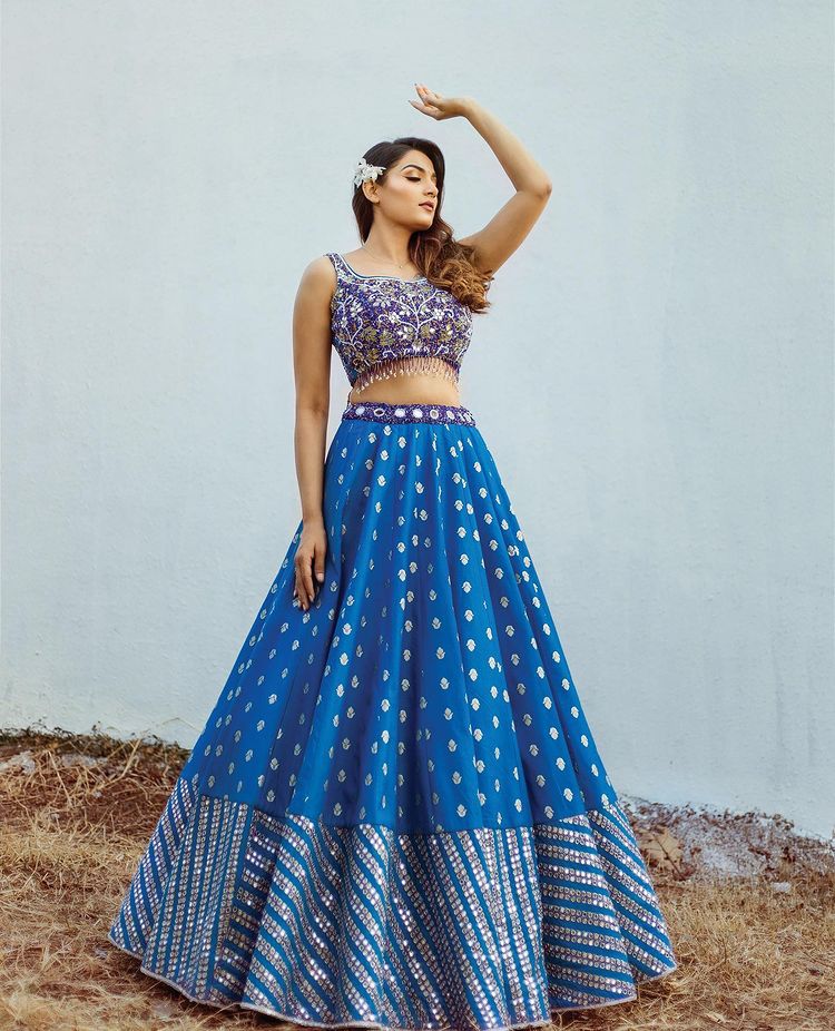 Women's Blue Butter Silk Digital Print Lehenga Choli