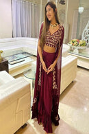 Red Embroidery Work Designer Three Piece In One Piece