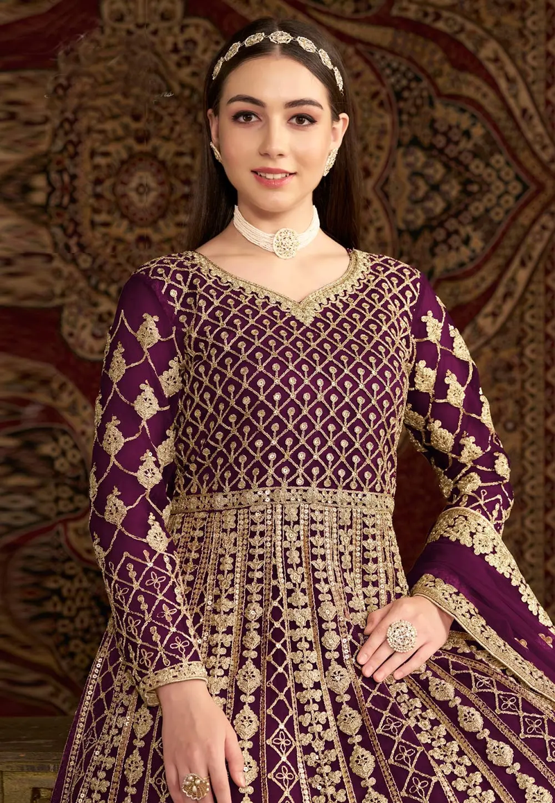 Chic Heavy Ethnic Gown with Intricate Embroidery and Bridal Detailing for Women