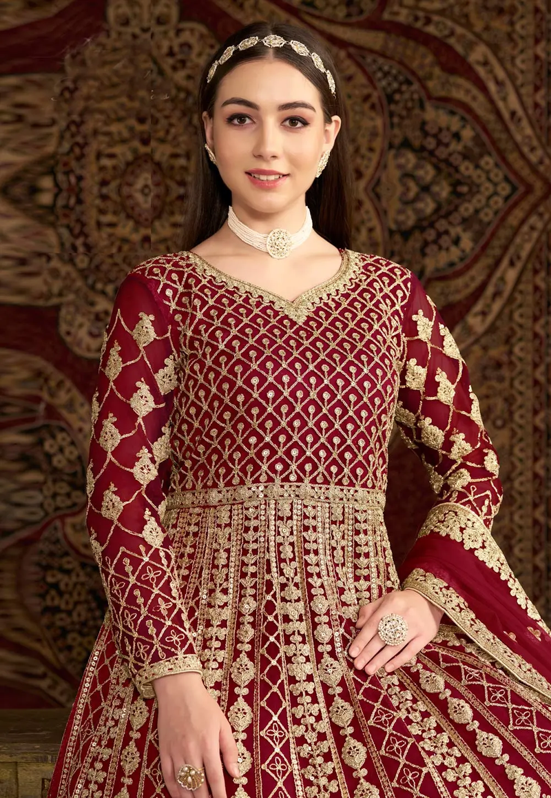 Traditional Heavy Wedding Gown with Stunning Ethnic Embroidery and Bridal Elegance For Women