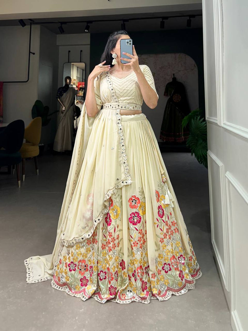 Women Embellished Flared Lehenga Choli Set with All Over Sequined Embroidery Work