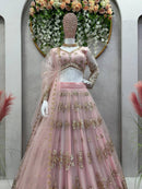 Baby Pink Stunning Double layer Net lehenga With Peplum style blouse