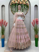 Baby Pink Stunning Double layer Net lehenga With Peplum style blouse