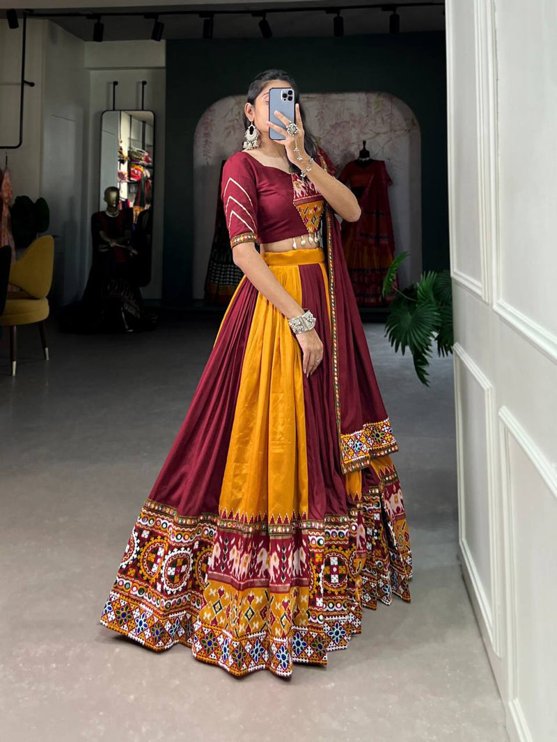 Multi Color Wedding Special Kutchi Gamthi Work Lehenga Choli For Women