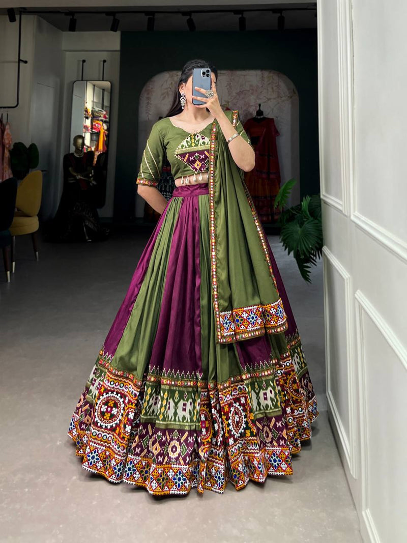 Multi Color Wedding Special Kutchi Gamthi Work Lehenga Choli For Women