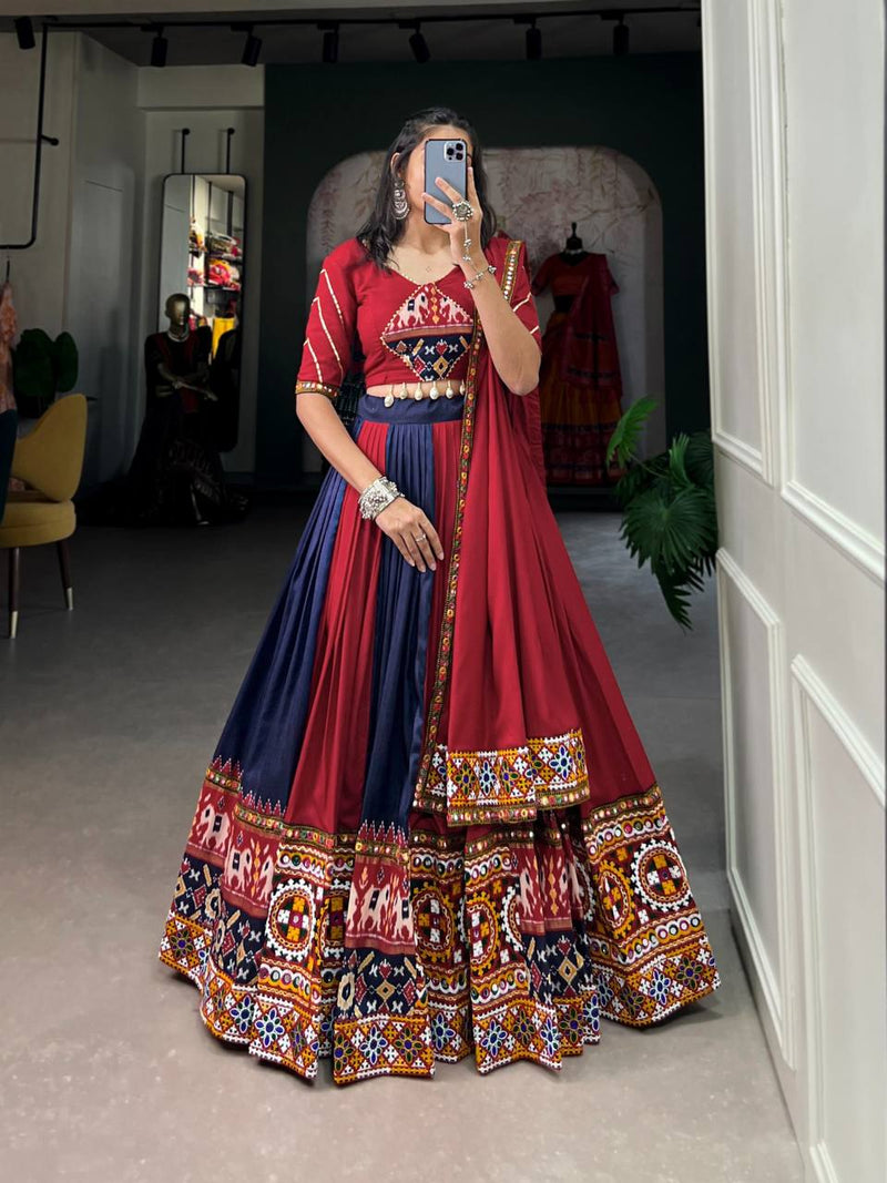 Multi Color Wedding Special Kutchi Gamthi Work Lehenga Choli For Women