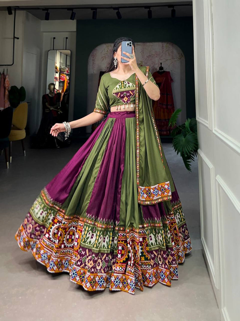 Multi Color Wedding Special Kutchi Gamthi Work Lehenga Choli For Women