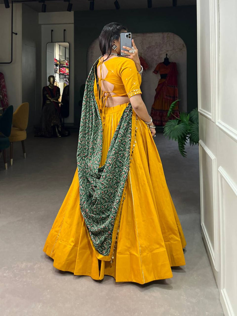 Yellow Color Sabyasachi Kutchi Gamthi Work Lehenga Choli For Women