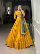 Yellow Color Sabyasachi Kutchi Gamthi Work Lehenga Choli For Women