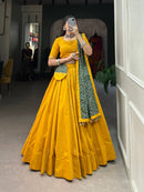 Yellow Color Sabyasachi Kutchi Gamthi Work Lehenga Choli For Women