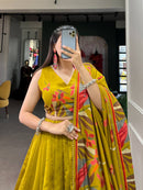 Yellow Color Sabyasachi Kutchi Gamthi Work Lehenga Choli For Women