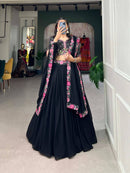 Precious Black Indian Wedding Lehenga Choli in Printed Rayon With Sequence Embroidery For Women