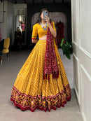 Yellow Color Sabyasachi Kutchi Gamthi Work Lehenga Choli For Women