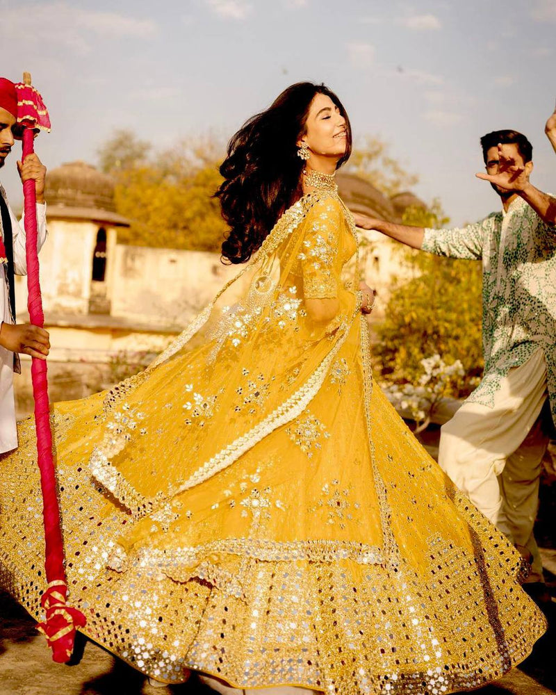 Haldi Ceremony Special Georgette Yellow Lehenga For Bridal