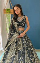 Precious Black Indian Wedding Lehenga Choli in Jalppari Silk With Sequence Embroidery For Women