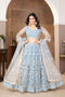 Stylish Sky Blue Faux Georgette Lehenga Choli With Thread Embroidery For Women