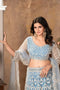 Stylish Sky Blue Faux Georgette Lehenga Choli With Thread Embroidery For Women