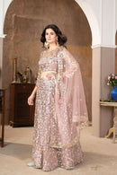 Stylish Peach Faux Georgette Lehenga Choli With Thread Embroidery For Women