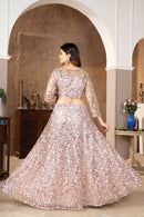 Stylish Peach Faux Georgette Lehenga Choli With Thread Embroidery For Women