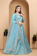 Presenting Light Blue Faux Georgette Lehenga Choli With Thread Embroidery For Women