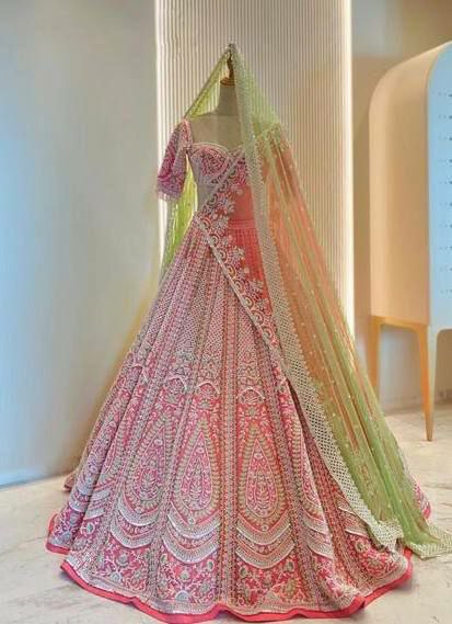 Precious Pink Indian Wedding Lehenga Choli in Jalppari Silk With Sequence Embroidery For Women