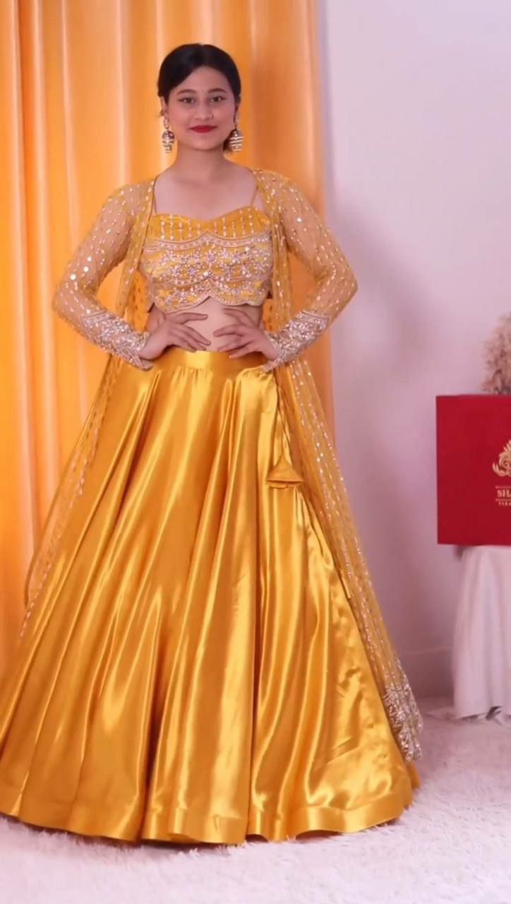 Wedding special Satin Yellow Lehenga Choli For Women